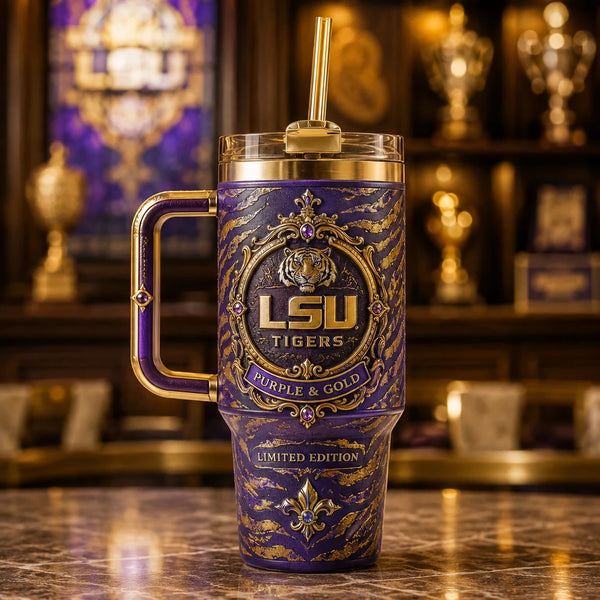 LSU Purple & Gold - Ornate Crest Drinkware Composition - main