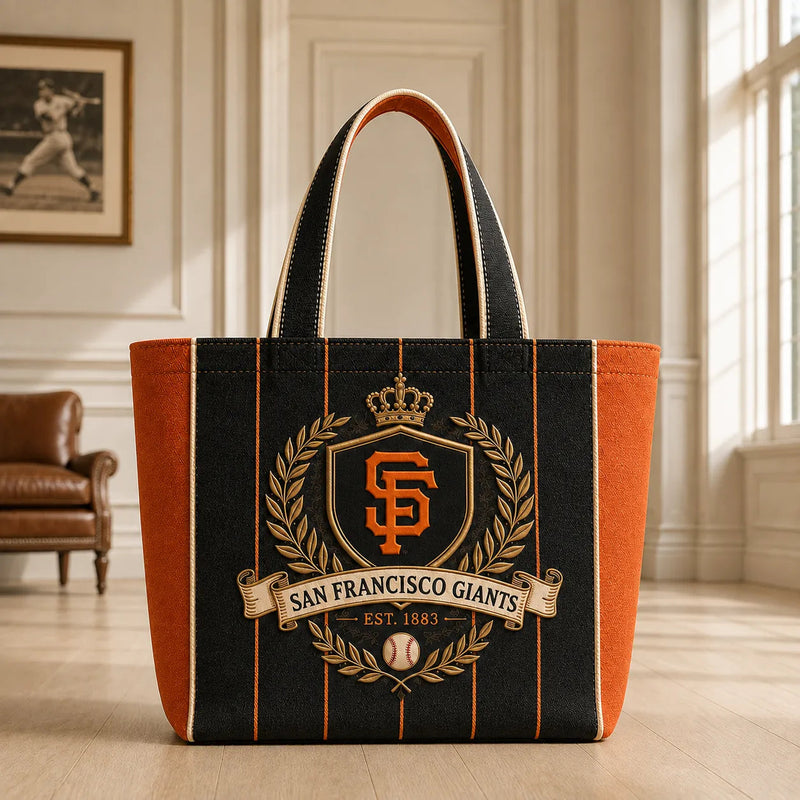 SF Heritage Crest - Pinstripe Tote in Black and Orange