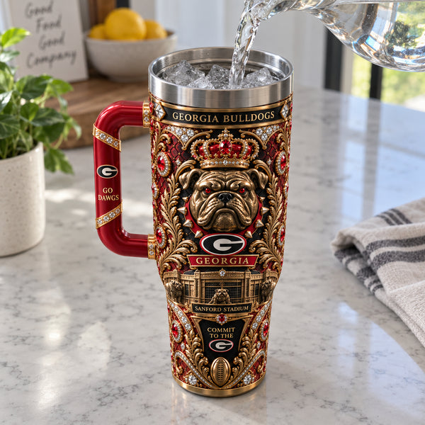 UGA Heirloom Crest - Ornate Red and Gold Tumbler - main