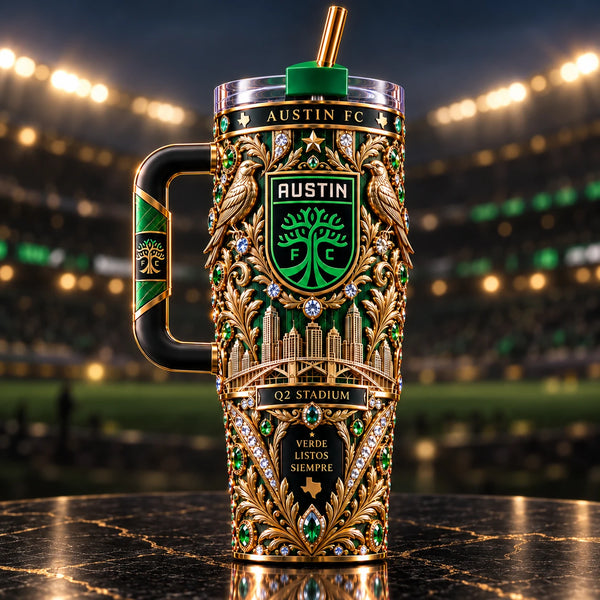 ATX Verde - Crest, Skyline and Gold Filigree Tumbler - main