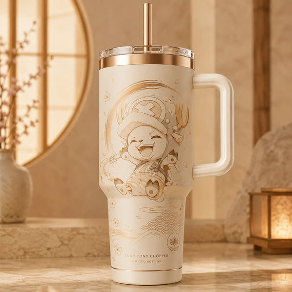 Chopper's Cherry Blossom Grin - Soft Gold Line Art Tumbler - main
