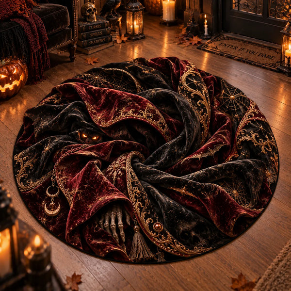 Midnight Spiral - Crimson and Gold Gothic Round Rug - main