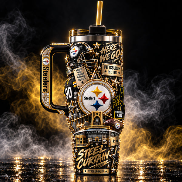 PIT Steel Curtain - Gold-Trimmed Fan Collage Tumbler - main