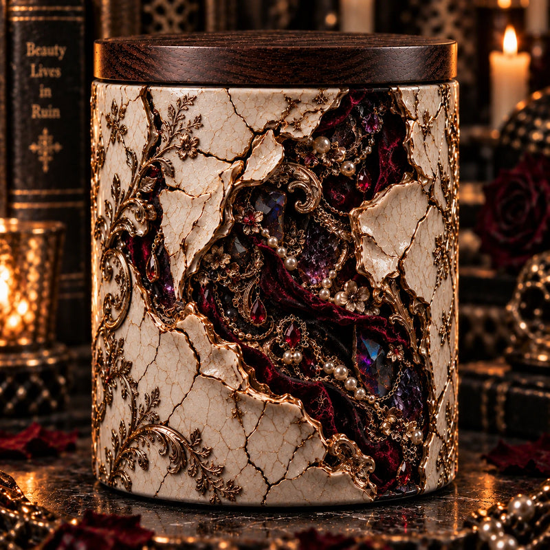 Beauty Lives in Ruin - Cracked Porcelain Gilded Candle