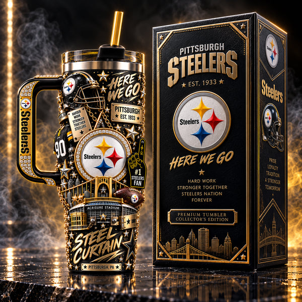 PIT Steel Curtain - Gold-Trimmed Fan Collage Tumbler - main