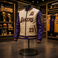 LAL Cream and Purple - Varsity Jacket With Courtside Confidence