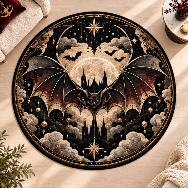 Nocturne Medallion - Moonlit Bat Rug in Obsidian and Gold - main