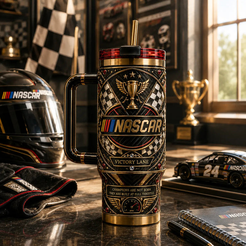 NASCAR Victory Lane - A Study in Gold Relief and Checkered Detail