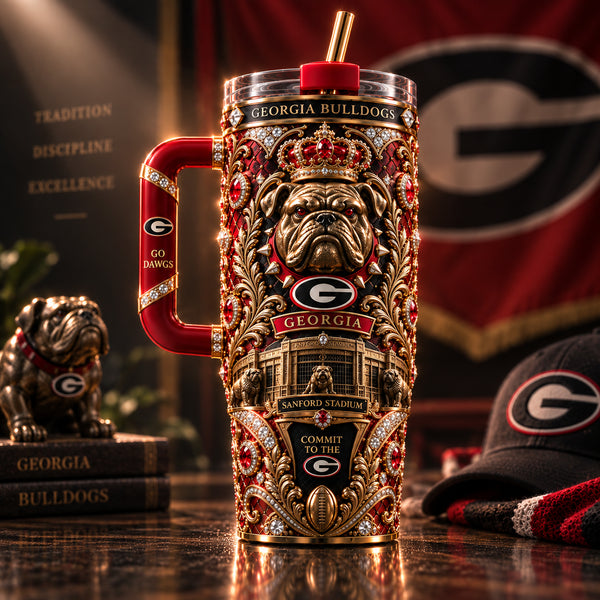 UGA Heirloom Crest - Ornate Red and Gold Tumbler - main