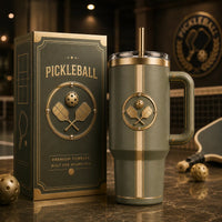 Court Crest - Gold Paddle Emblem on Olive Drinkware
