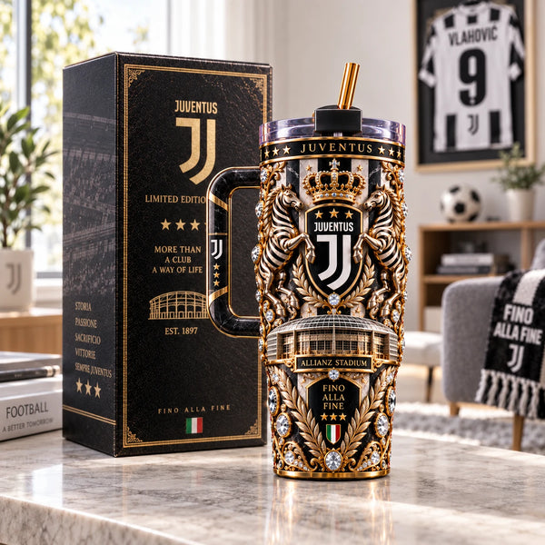 JUV Crest in Gold - Baroque Black and White Tumbler - main
