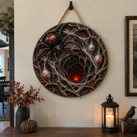 Down the Web - Spider and Ember Round Wood Sign